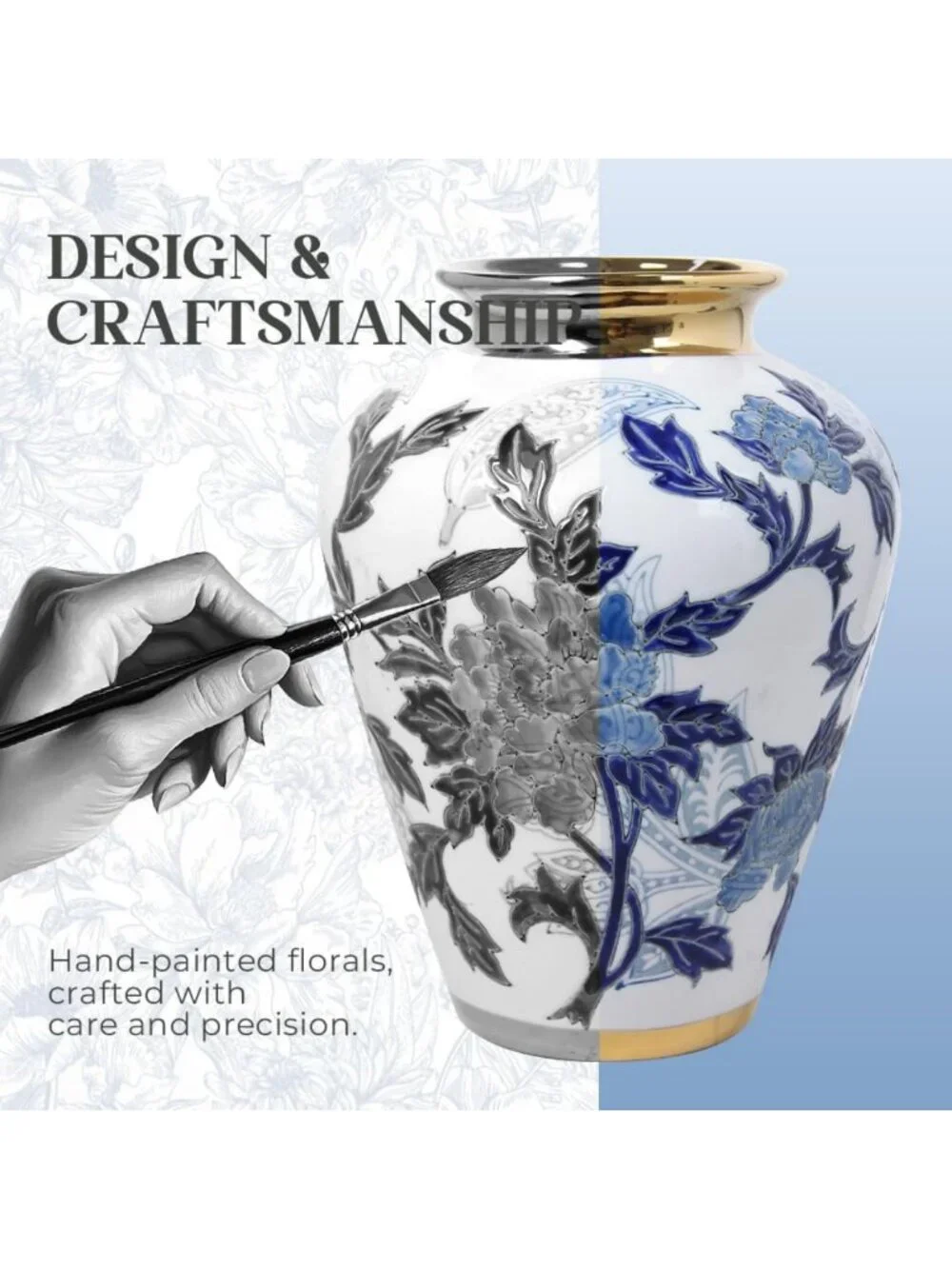 Chinoiserie Blue & White Vase 9.8